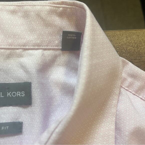 Michael Kors Pink Slim Fit Long Sleeve Shirt Mens XL Preppy Career Formal Work - Picture 7 of 8